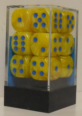 [SA35] Chessex - Set 12 Dadi 16 mm Vortex Yellow w/blue