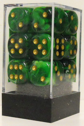 [SA38] Chessex - Set 12 Dadi 16 mm Vortex Green w/gold