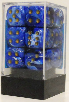 [SA39] Chessex - Set 12 Dadi 16 mm Vortex Blue w/gold