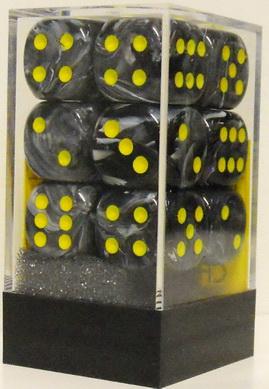 [SA41] Chessex - Set 12 Dadi 16 mm Vortex Black w/yellow