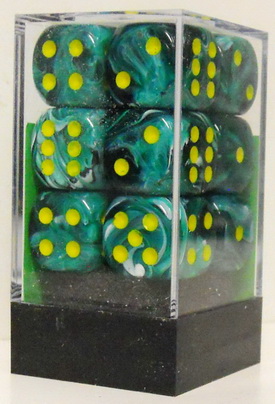 [OUT] Chessex - Set 12 Dadi 16 mm Vortex Malachite Green w/yellow