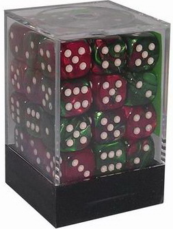 [GE09] Chessex - Set 36 Dadi 12 mm Gemini Green-Red/white