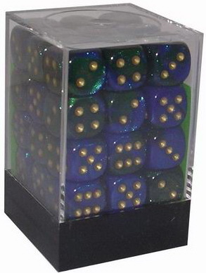 [GE14] Chessex - Set 36 Dadi 12 mm Gemini Blue-Green/gold