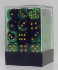 [GE15] Chessex - Set 36 Dadi 12 mm Gemini Black-Green/gold