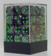 [GE18] Chessex - Set 36 Dadi 12 mm Gemini Black-Grey/green
