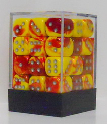 [GE21] Chessex - Set 36 Dadi 12 mm Gemini Red-Yellow/silver