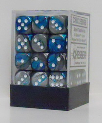 [GE26] Chessex - Set 36 Dadi 12 mm Gemini Steel-Teal/white