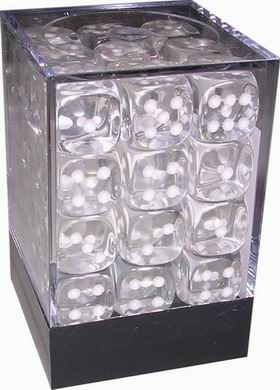 [TR01] Chessex - Set 36 Dadi 12 mm Translucent Clear/White