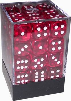 [TR04] Chessex - Set 36 Dadi 12 mm Translucent Red/White