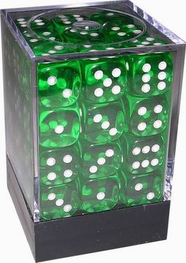 [TR05] Chessex - Set 36 Dadi 12 mm Translucent Green/White