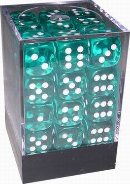 [TR06] Chessex - Set 36 Dadi 12 mm Translucent Teal/White