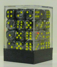 [SA42] Chessex - Set 36 Dadi 12 mm Vortex Black w/yellow