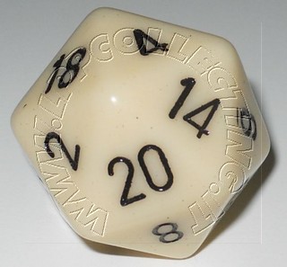 Dado D20 34 mm - Opaco Avorio/Numeri Neri