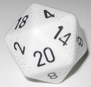 Dado D20 34 mm - Opaco Bianco/Numeri Neri