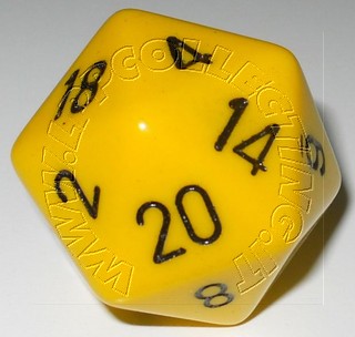 Dado D20 34 mm - Opaco Giallo/Numeri Neri
