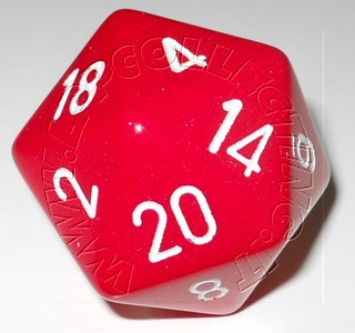 Dado D20 34 mm - Opaco Rosso/Numeri Bianchi