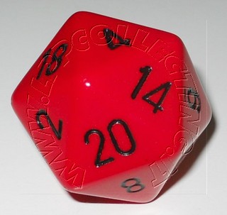 Dado D20 34 mm - Opaco Rosso/Numeri Neri