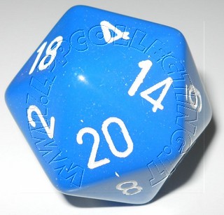 Dado D20 34 mm - Opaco Azzurro/Numeri Bianchi