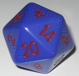 Dado D20 34 mm - Opaco Viola/Numeri Rossi