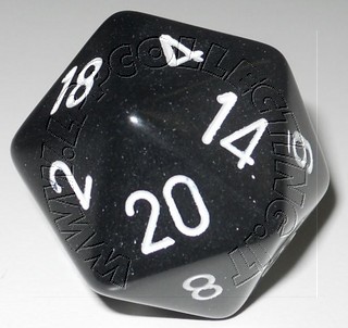 Dado D20 34 mm - Opaco Nero/Numeri Bianchi