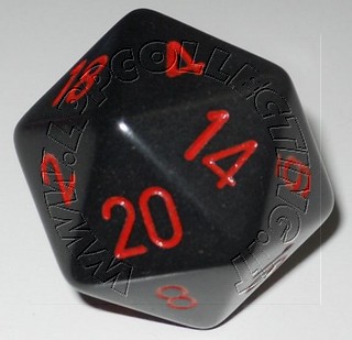 Dado D20 34 mm - Opaco Nero/Numeri Rossi