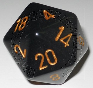 Dado D20 34 mm - Opaco Nero/Numeri Oro