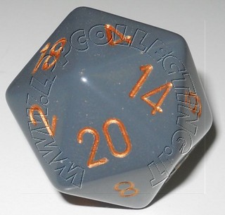 Dado D20 34 mm - Opaco Dark Grey/Numeri Copper