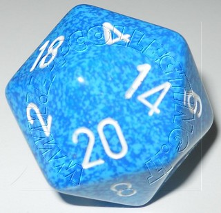 Dado D20 34 mm - Water/Numeri Bianchi