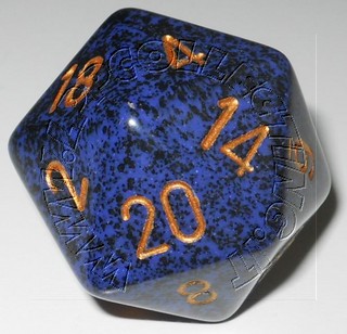 Dado D20 34 mm - Golden Cobalt/Numeri Gold
