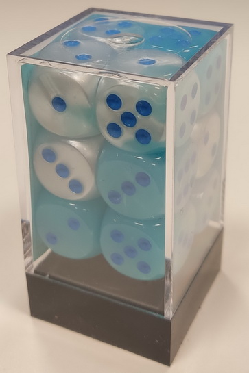 [GE30] Chessex - Set 12 Dadi 16mm Gemini Pearl Turquoise-White/Blue