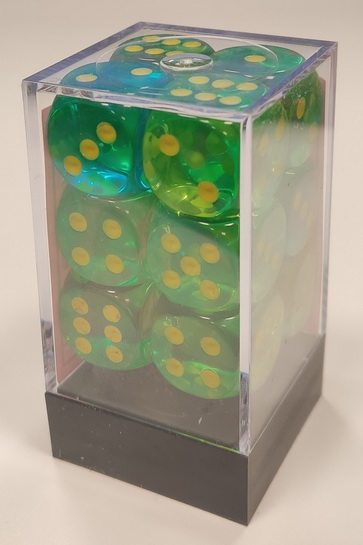 [GE33] Chessex - Set 12 Dadi 16mm Translucent Gemini Green-Teal/Yellow