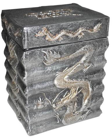 Card Way - Vintage Deck Box in resina Silver Oriental Dragon con sacchetto